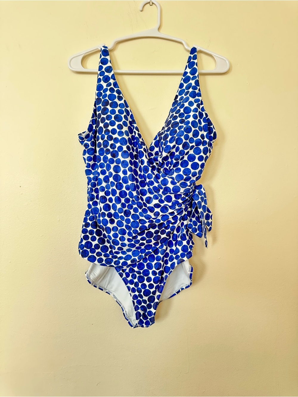 Anne Cole Blue Polka Dot Wrap-Front Women’s One-Piece Swimsuit | Size 14